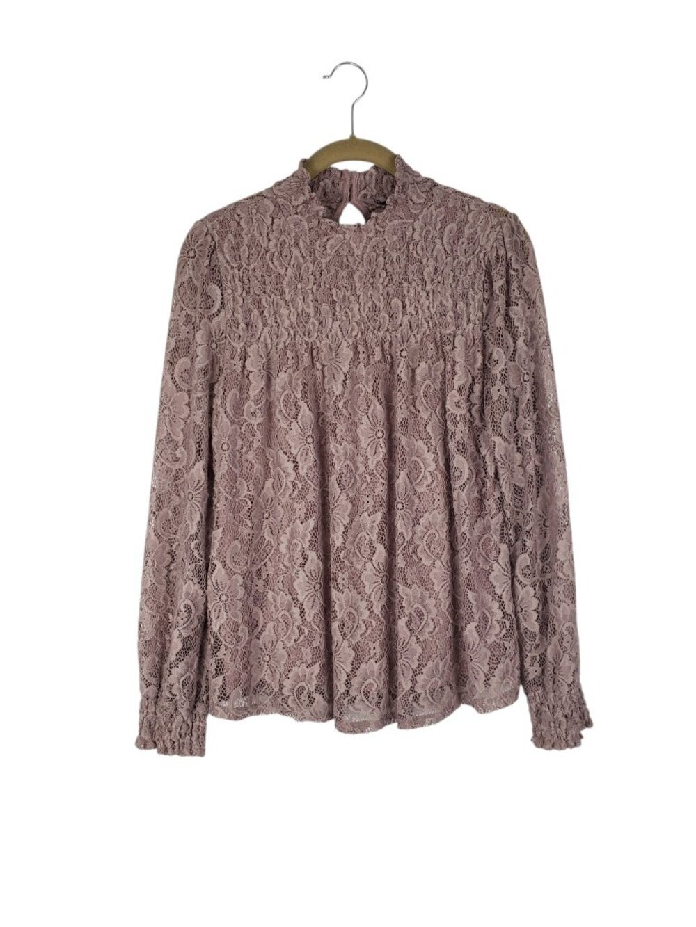 Cable & Gauge Long Sleeve Lace Mock Neck Top Romantic Dusty Rose Womens Medium
